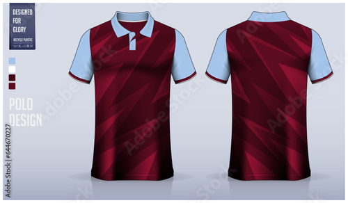 Polo shirt mockup template design for soccer jersey, football kit or sportswear. Sport uniform in front view and back view. T-shirt mockup for sport club. Fabric pattern. 
