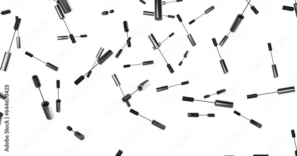 Silver Mascara Brushes falling slow motion Silver Mascara Brushes falling slow motion