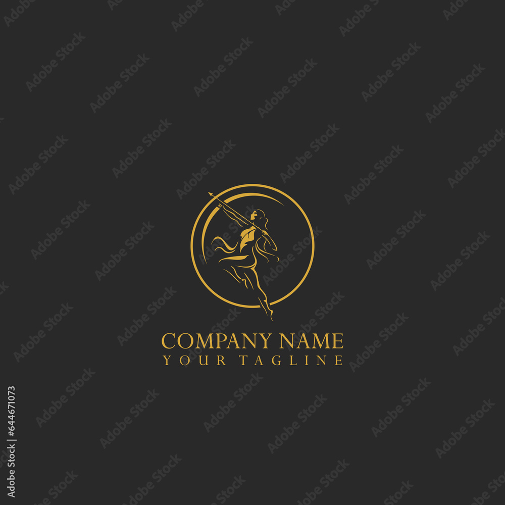 Archer woman logo in circle on isolated background. Archer woman logo in circle on isolated background.