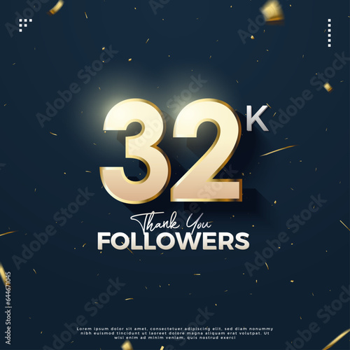 32k followers with light effect over beautiful numbers. design premium vector.