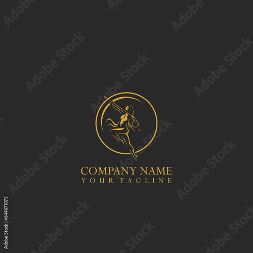 Archer woman logo in circle on isolated background.