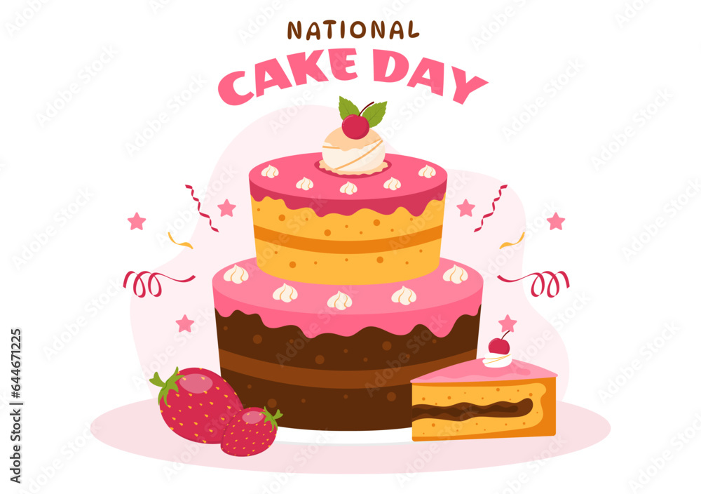 National Cake Day Vector Illustration on Holiday Celebrate November 26 with Sweet Bread in Flat Cartoon Pink Background Design Template National Cake Day Vector Illustration on Holiday Celebrate November 26 with Sweet Bread in Flat Cartoon Pink Background Design Template
