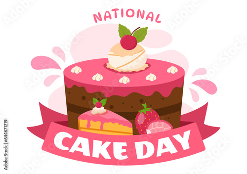 National Cake Day Vector Illustration on Holiday Celebrate November 26 with Sweet Bread in Flat Cartoon Pink Background Design Template