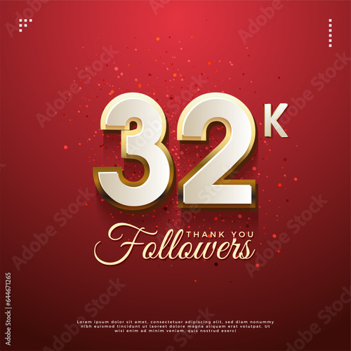 32k followers with a wide and elegant number concept. design premium vector.