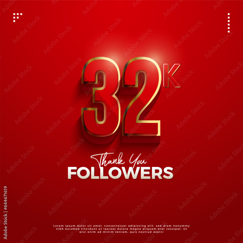 32k followers celebration in red color concept. design premium vector.