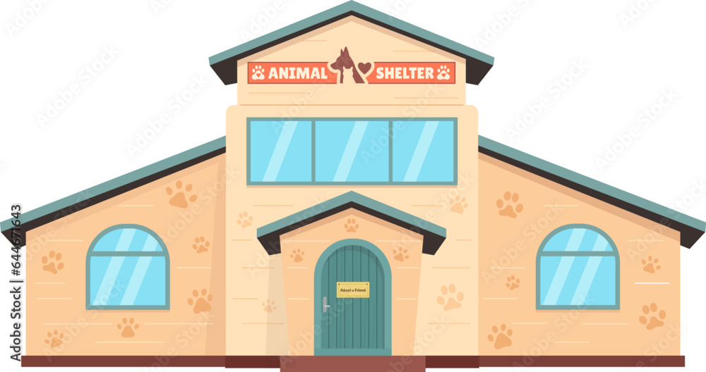 Animal shelter house. Flat of animal shelter house vector icon for web design isolated on white background