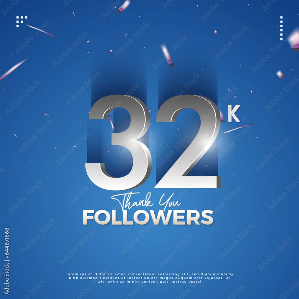 32k followers celebration with light effect illustration from below. design premium vector.