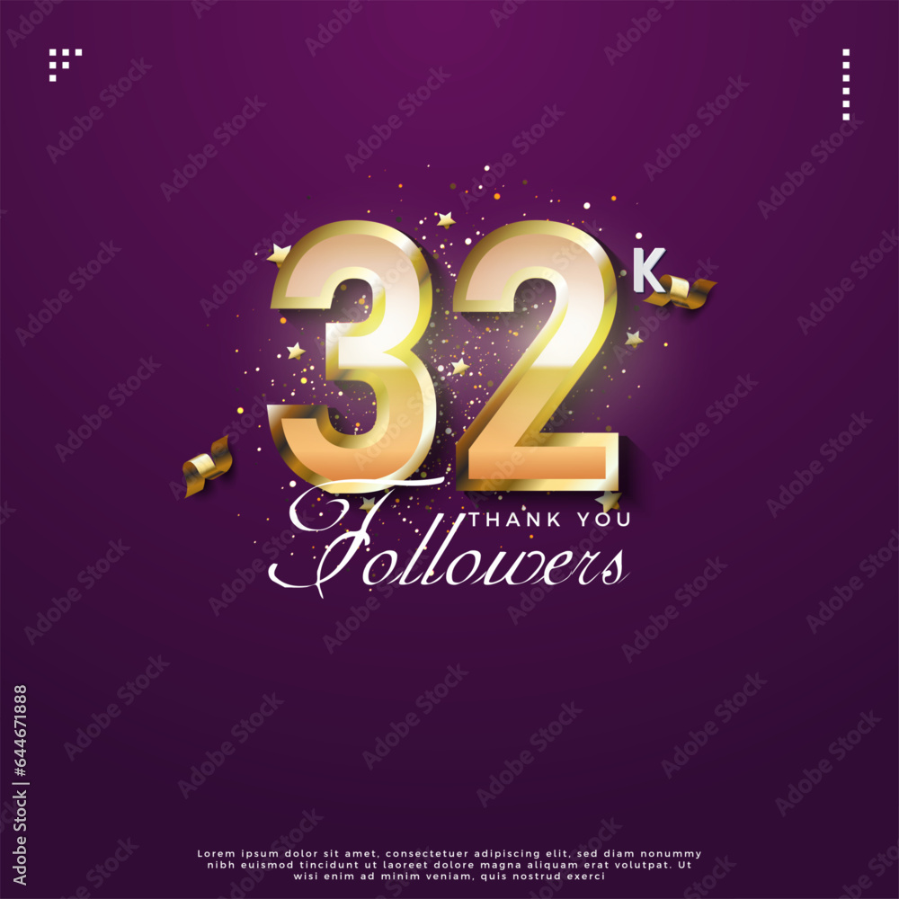 celebration of 32k followers with very fancy numbers. design premium vector.