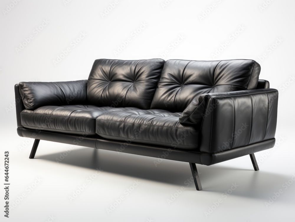black leather sofa classic style in studio white background