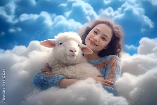 羊を抱える女性
