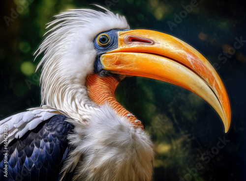 hornbill bird portrait. Bird with huge beak portrait. 