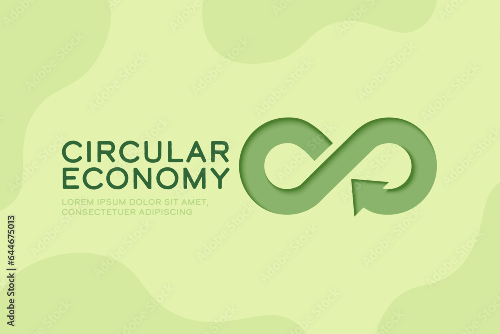 Fototapeta premium Circular economy icon. Business and environment sustainable development concept design. Paper cut vector illustration.