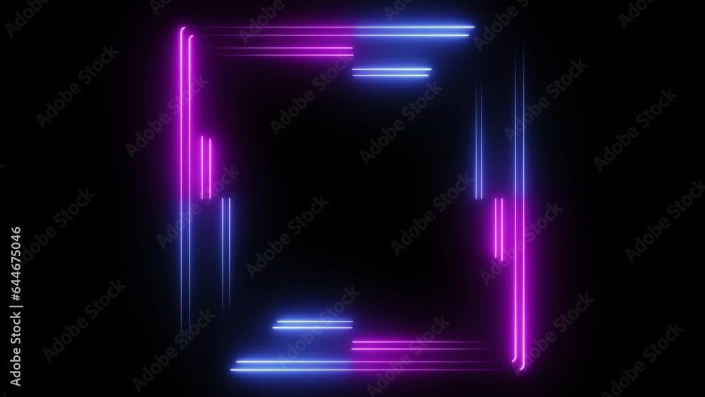 Square frame of light neon laser line on black background. Square frame of light neon laser line on black background.