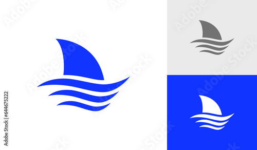 Shark fin with wave logo design photo