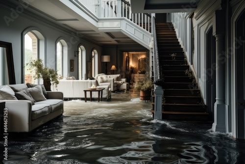 Flooding in house with modern interior