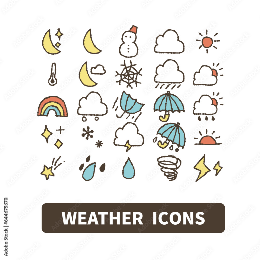 Obraz premium シンプルな手書き風のお天気アイコンセット