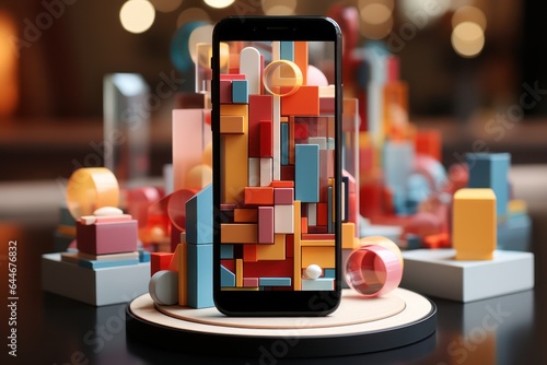 Augmented Reality Smartphone Experience. Virtual objects seamlessly blend with the real world, demonstrating the concept of AR technology in action.