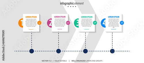 Vector infographics timeline design template with line boks label, integrated circles background. Timeline infographic design vector and marketing icons. photo