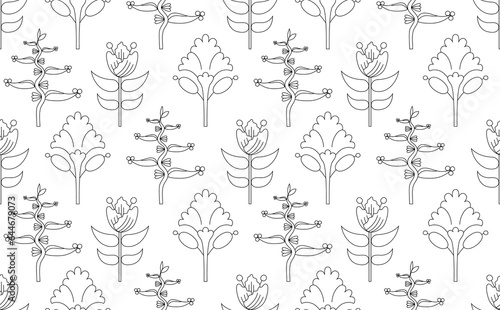 Floral abstract seamless pattern, floral element, Contour drawing, Background composed of abstract flowers