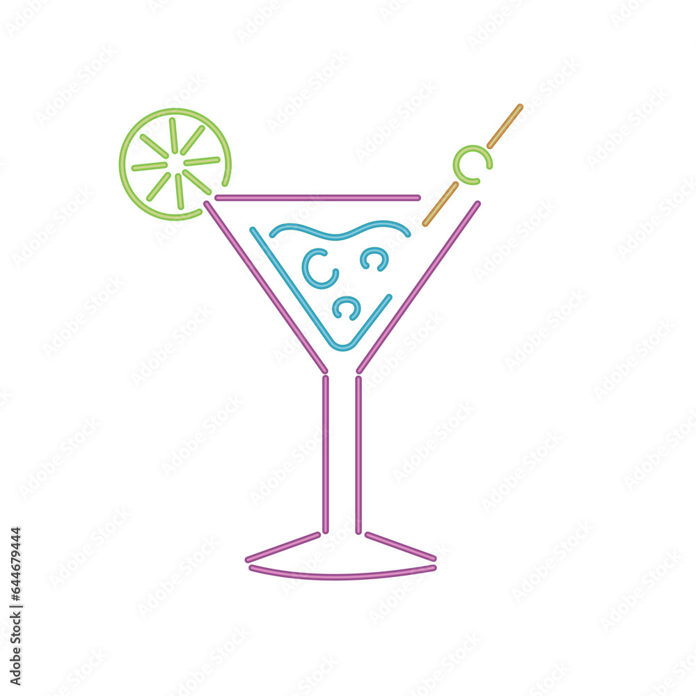 neon cocktail with lemon icon neon cocktail with lemon icon