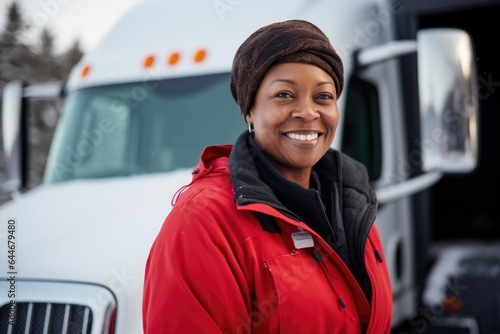 Smiling portrait of a happy middle aged african american male truck driver working for a trucking company © Baba Images