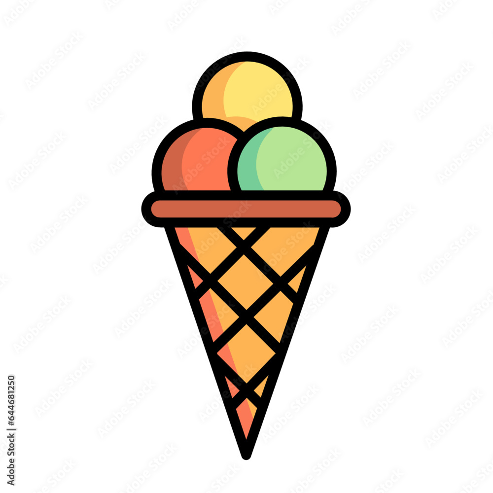 Ice cream icon. Vector illustration of ice cream scoop symbol. Sweet dessert concept. Icecream symbol for web site design, isolated on white background.