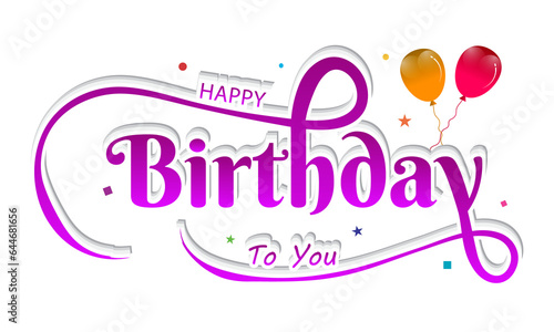 Happy birthday red typography text with balloons and hearts illustration