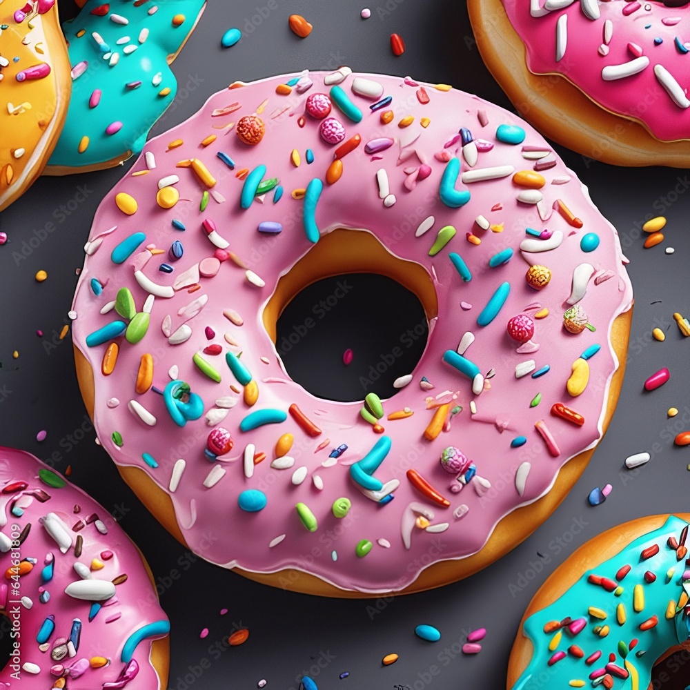 Colorful delicious donuts with icing in illustration wallpaper. Rainbow Rings: Vibrant and Delicious Donuts.