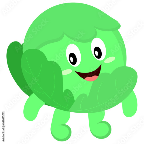 Green modern cute character with cabbage vegetable character