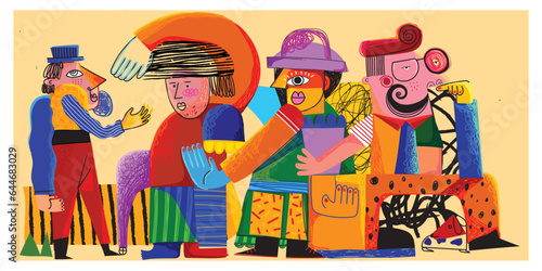 Group of abstract diverse people. colorful cartoon character teamwork, togetherness, friendship concept vector illustration.