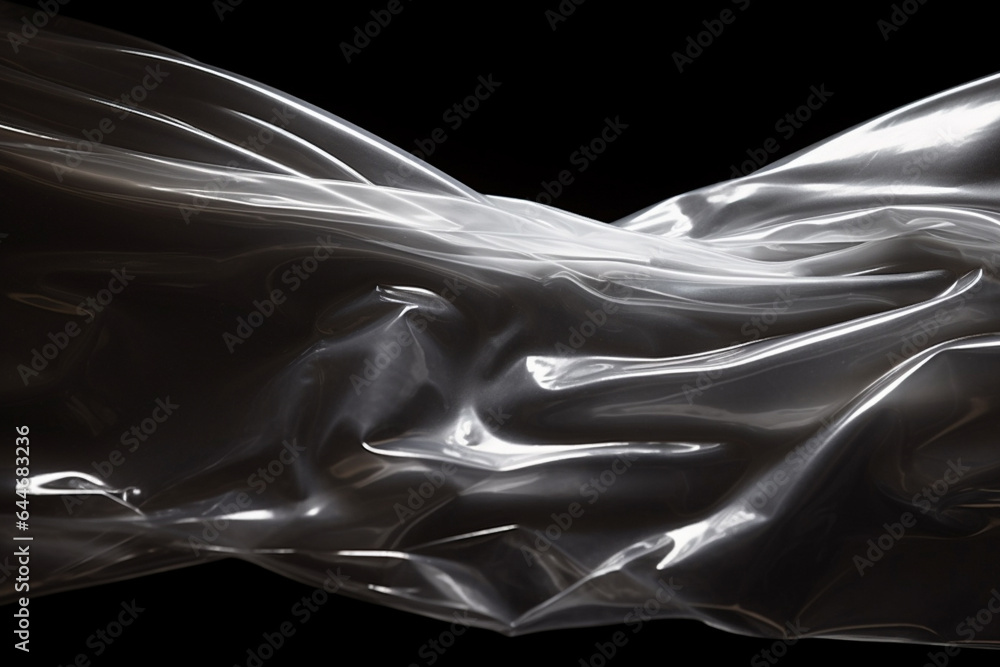 White plastic bag texture, plastic wrap texture on a black background, Generative AI