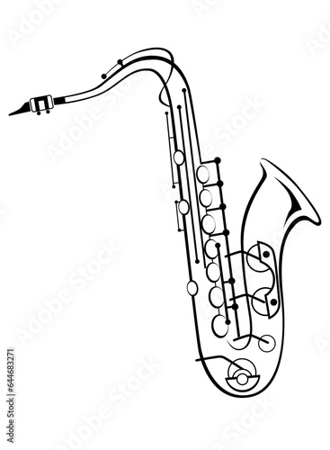 Saxophone line art illustration on a white background