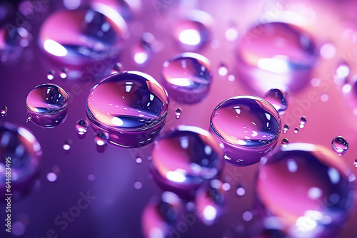 Close-up of water drops on purple surface, abstract background, ai generated