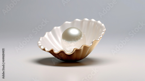 Pearl in a shell on a white background. 