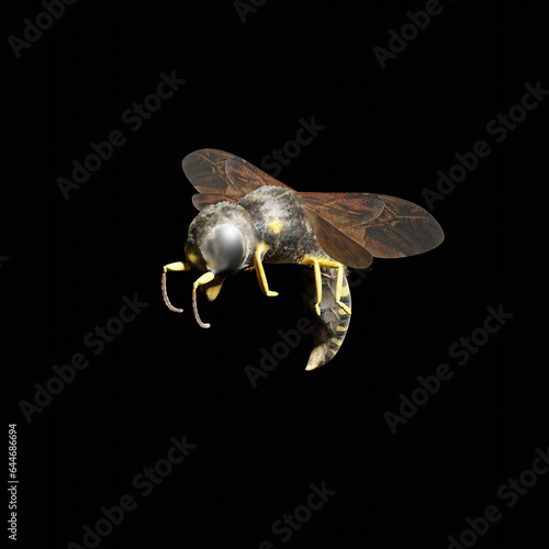 3D computer-rendered illustration of a yellow jacket hornet.
