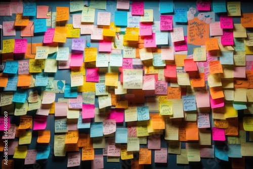 Colorful sticky notes pasted on wall