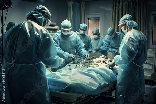 Team of doctors in an operation in a surgical hospital, emergency room