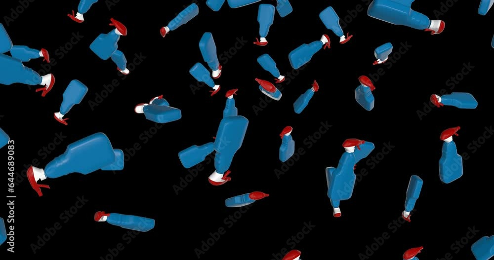 Detergent spray bottles falling slow motion Detergent spray bottles falling slow motion