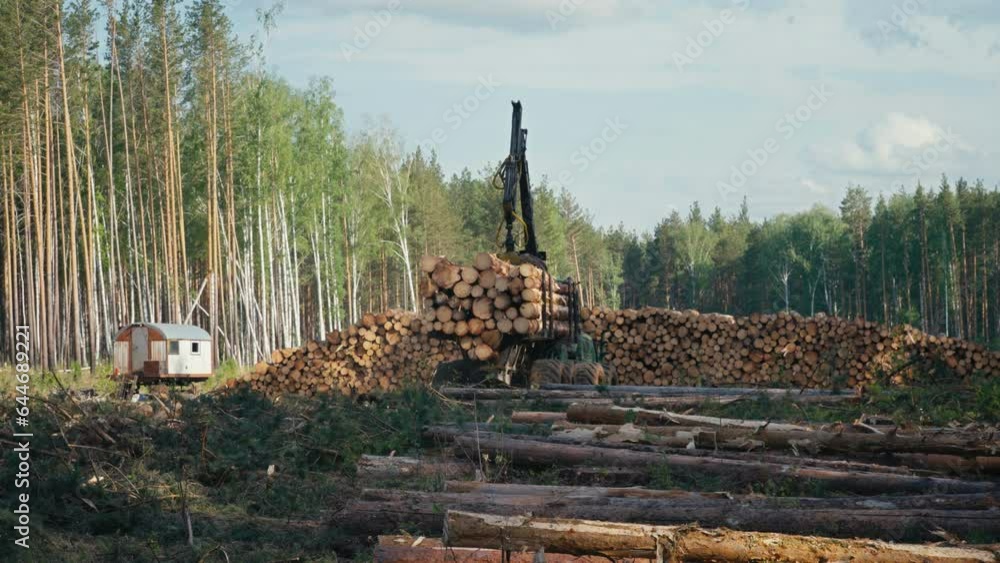 Lumber Material Transport Vehicle Working Process At A Forestry Site