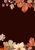 Brown beige and red vector frame with foliage pattern background with flora and flower