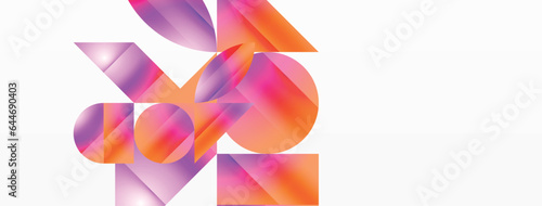 Serene gradient template. Circles and triangles mingle in minimalist perfection. Gentle fusion of forms and hues creates balanced yet captivating backdrop, embodying modern sophistication