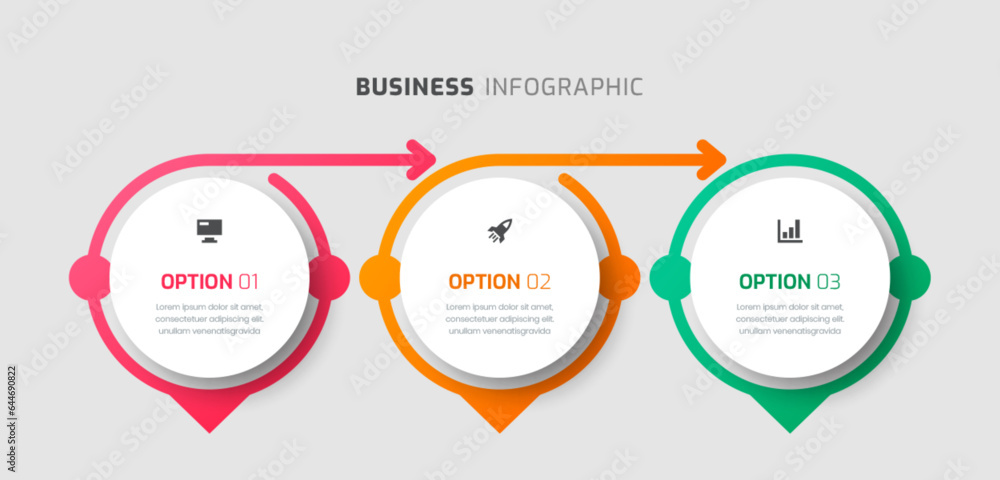 Vector Infographic Label Design Template with Circle Label, Icons and 3 Options for Presentation Vector Infographic Label Design Template with Circle Label, Icons and 3 Options for Presentation
