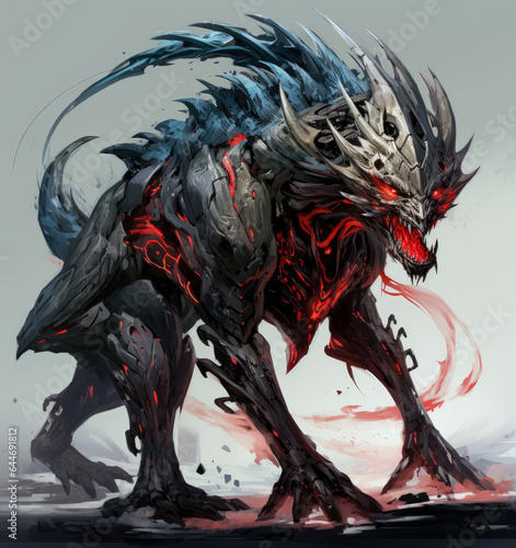 monster design for a dragon like creature, Dragon demon game concept art. 