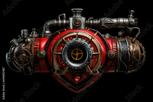 Sci-fi steam punk heart red heart engine machine, steampunk engine game concept. 