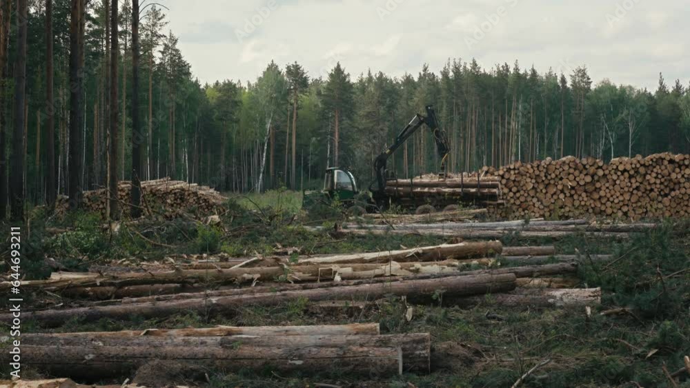 Industrial Logging Machine Transport Vehicle Using Crane To Stack