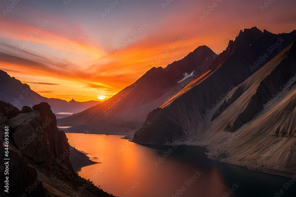  sunset in dark Mountains