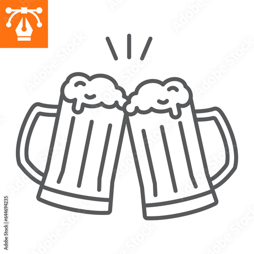 Cheers beer line icon, outline style icon for web site or mobile app, oktoberfest and alcohol, toast vector icon, simple vector illustration, vector graphics with editable strokes.