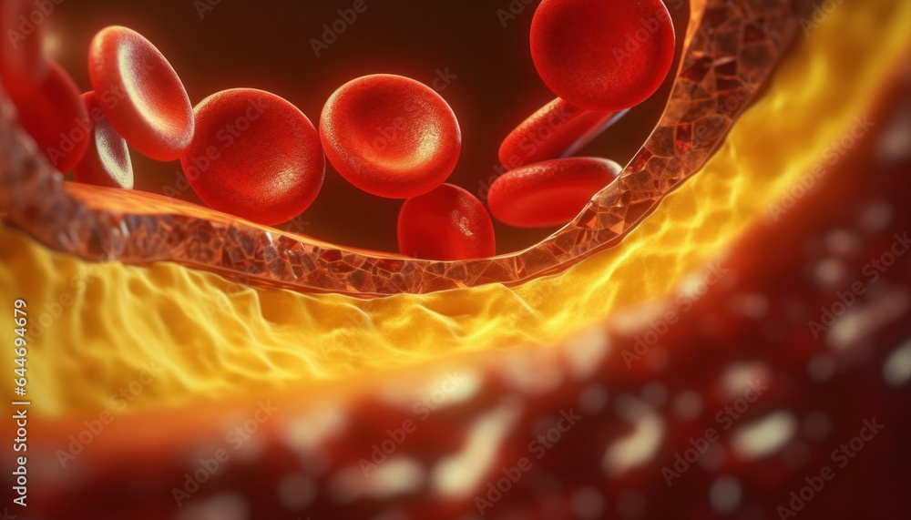 Blood clot, 3D illustration showing red blood cells inside a vein.  - obrazy, fototapety, plakaty 