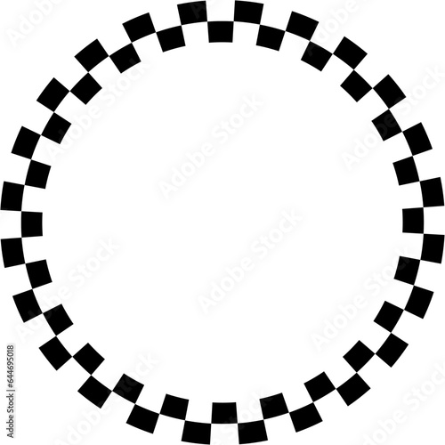 Black and white checkered circle frame vector illustration. Chequer alternating squares border design.