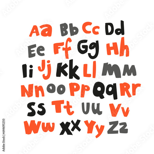 Uppercase and lowercase letters. Lettering. Latin alphabet. Fashionable modern children's playful font. The English alphabet